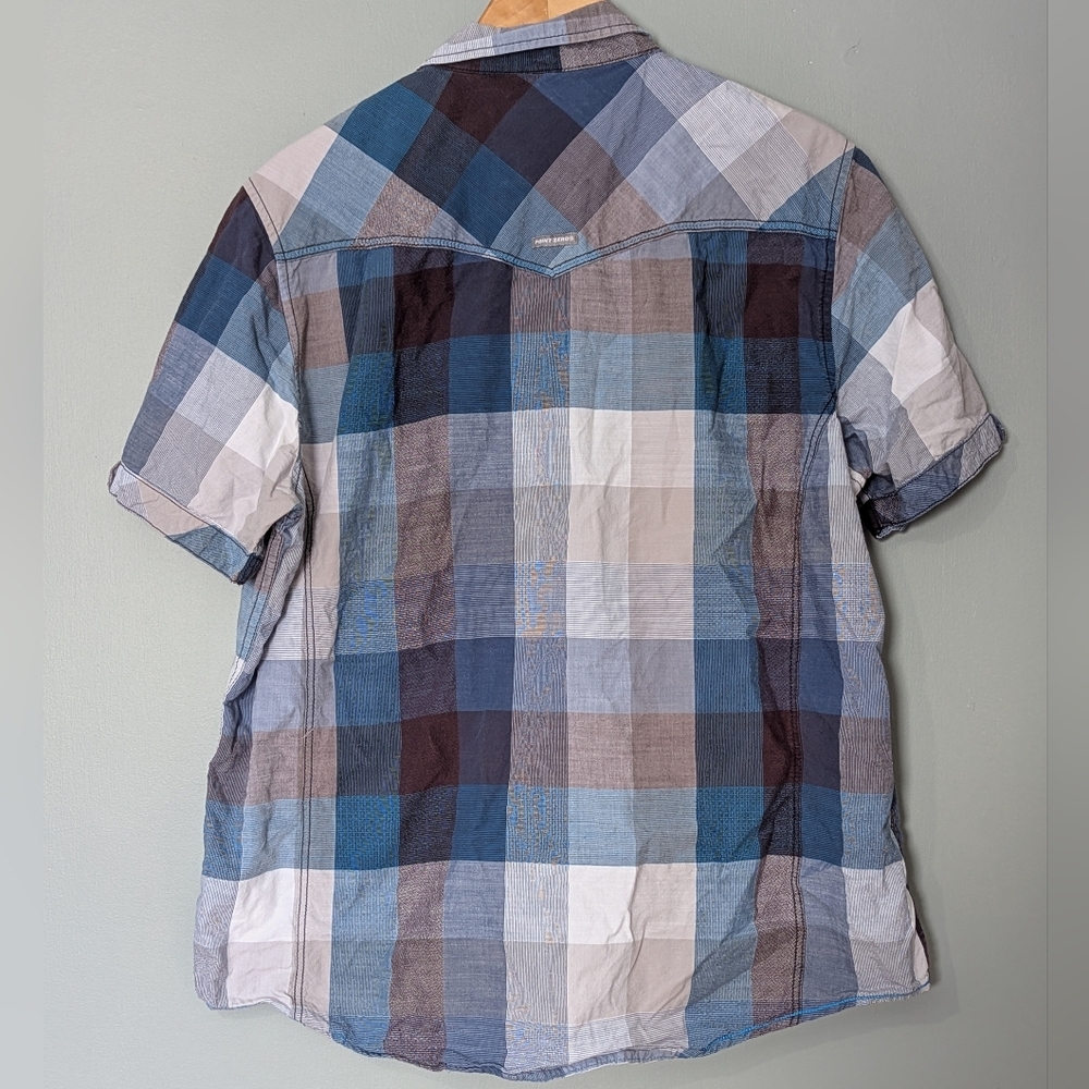 Point Zero‎ Gold Edition Men's Multicolor Plaid Button-Down Short Sleeve Shirt - Picture 8 of 9